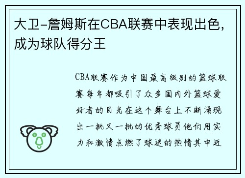 大卫-詹姆斯在CBA联赛中表现出色，成为球队得分王