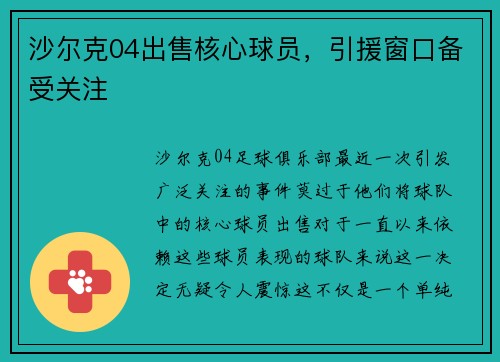 沙尔克04出售核心球员，引援窗口备受关注